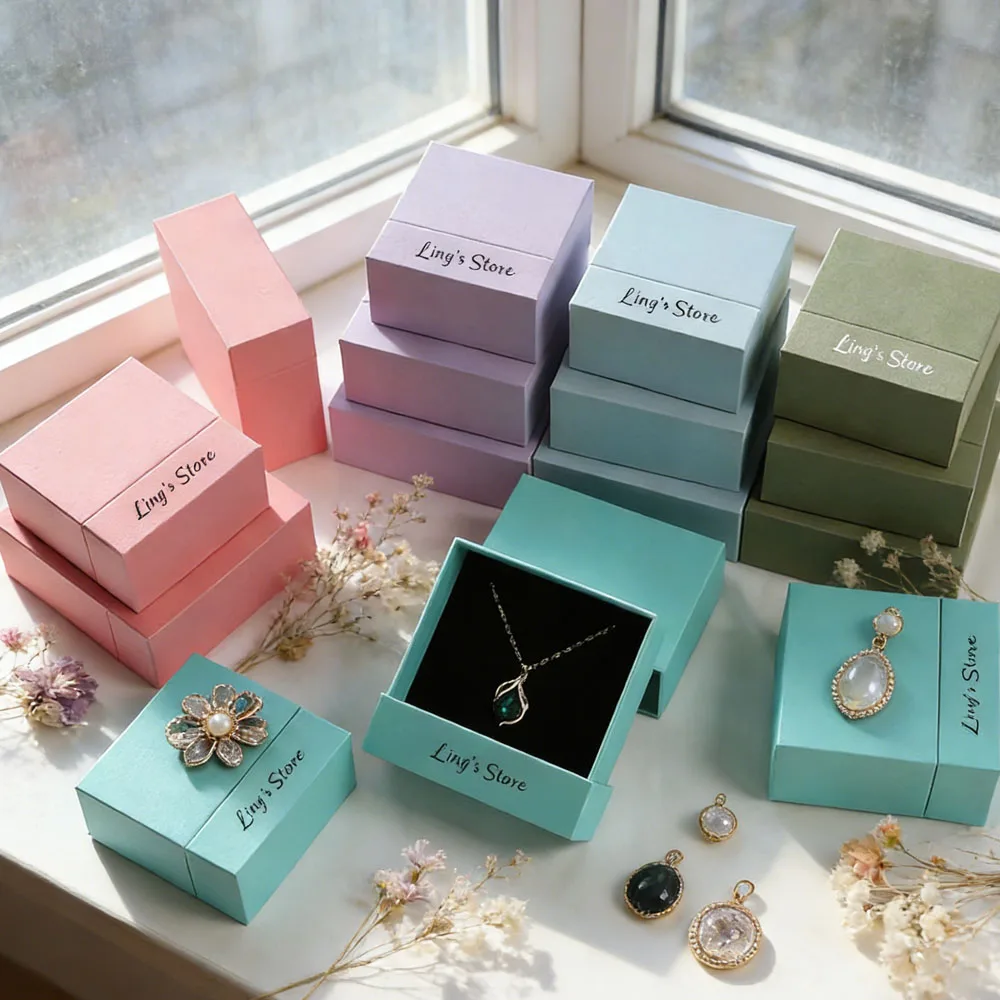 

10Pcs Luxury Personalized Logo Jewelry Drawer Box Ring Earrings Studs Necklace Pendant Organizer Chic Pull-out Case For Boutique