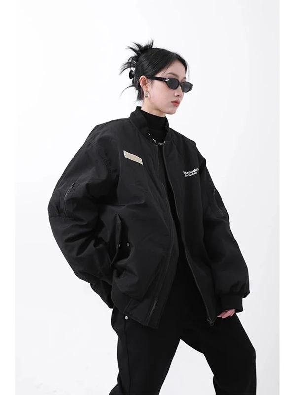 

Утепленная зимняя хлопковая куртка-бомбер больших размеров для женщин, свободная верхняя одежда в стиле ретро, американская рабочая одежда, пилотская куртка