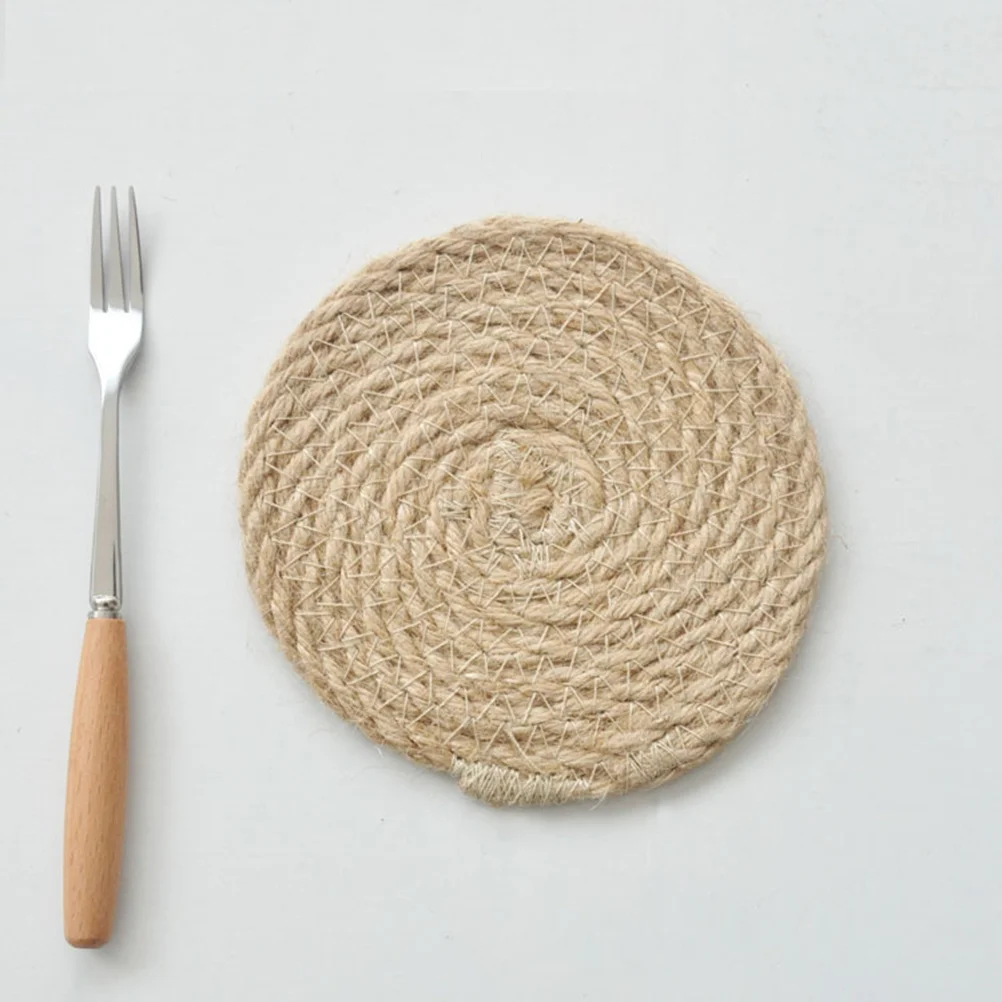 

4Pcs Round Braided Woven Placemats Thick Cotton Linen Heat Resistant Non-Slip Cup Bowl Coasters Dining Table Mats