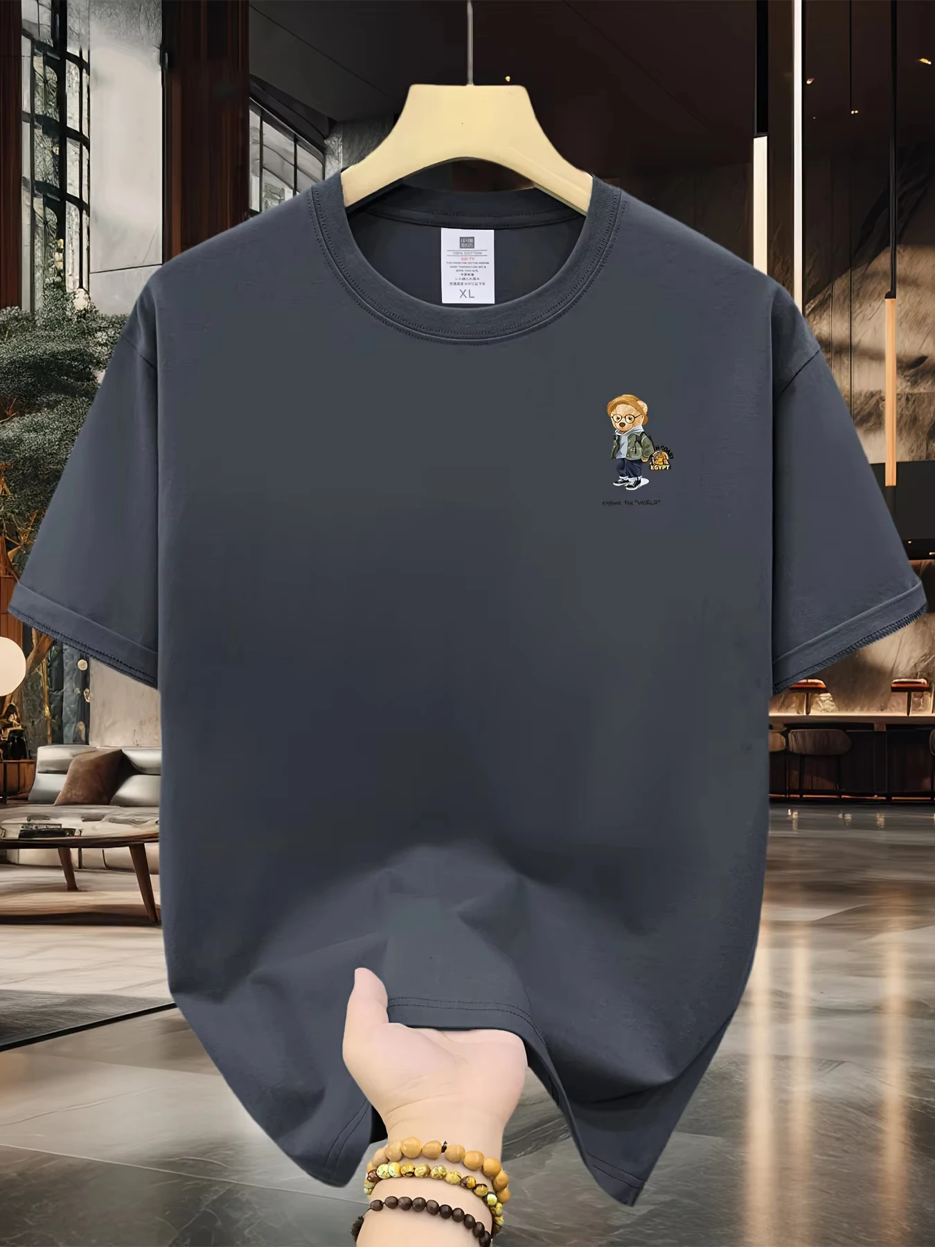Herren-Baumwoll-T-Shirt, Sommer, lockere Größe, modisch, Cartoon-Muster, bedruckt, lässig und bequem, Rundhalsausschnitt, kurzärmelig