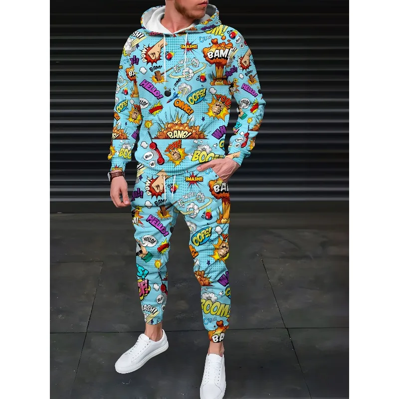 2025 New Trend Anime Pattern 3D Printed Hoodie Sports Pants Set Street Fashion Street Style Enthusiasts