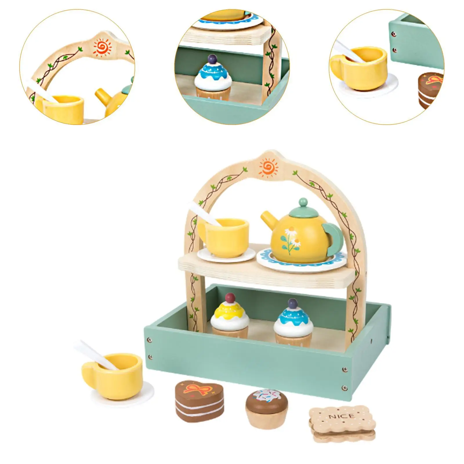 Set da tè pomeridiano Giocattolo in legno Simulazione Bambini Tea Party Toy per età 3 4 5 6 anni Bambini Piccoli Scuola materna in età prescolare