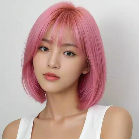 Peruca bob estilo anime de 12 polegadas, peruca de cabelo sintético curto feminino, cabelo liso resistente ao calor com tampa de rede com fivela ajustável