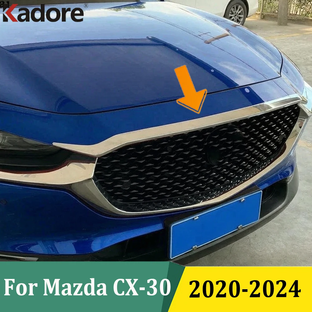 Für Mazda CX-30 CX30 2020 2021 2022 2023 2024 ABS Chrom Frontmotor-Kühlergrill Obere Motorhaubenabdeckung Zierleiste Auto-Außenstyling