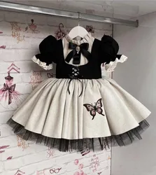 Baby Girl Summer Black Butterfly Embroidery Turkish Vintage Princess Dress for Birthday Holiday Easter Photography Eid B216