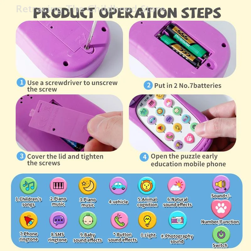 Cartoon Simulation Flip Phone Educational Music Phone Toy Toddler Education Early Voices Toys For Children's Day Gifts