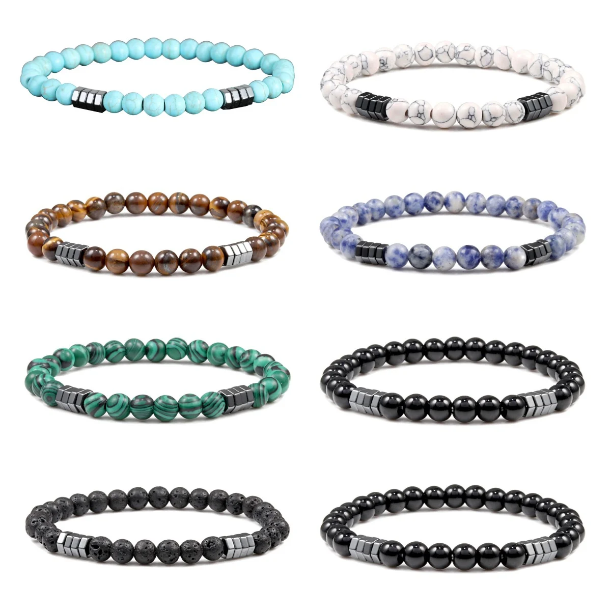 Sodalite 6 مللي متر الأحجار الكريمة المستديرة مطرز أساور ممتدة للنساء الرجال الهيماتيت الفواصل الخرز قابل للتعديل مرونة شفاء الطاقة #2
