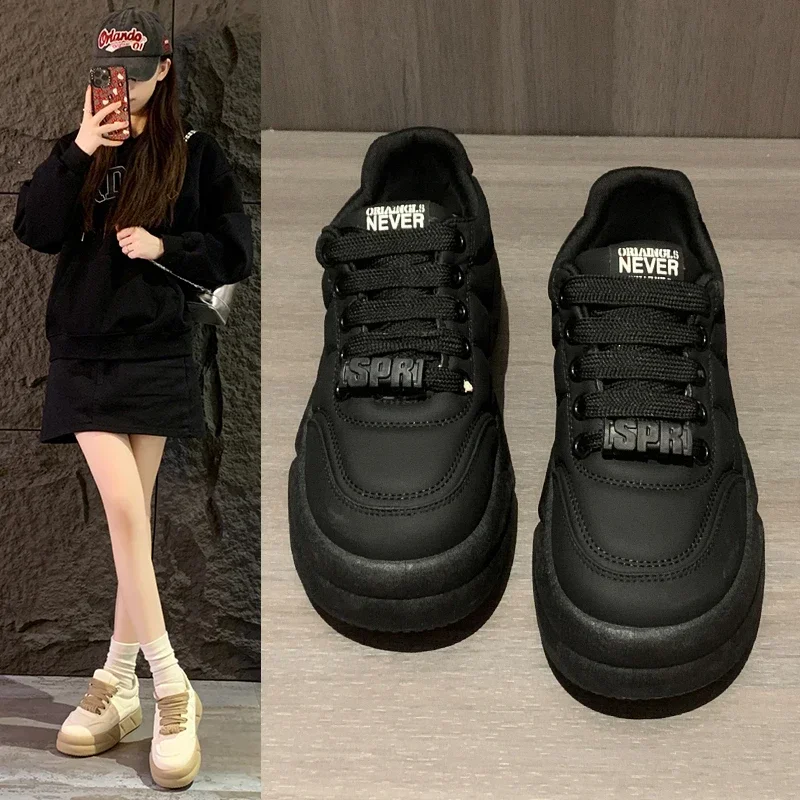 2024 New Four Seasons Thick Bottom Muffin Bottom Female Board Shoes Fashion Student Sports Casual Shoes All Round Head