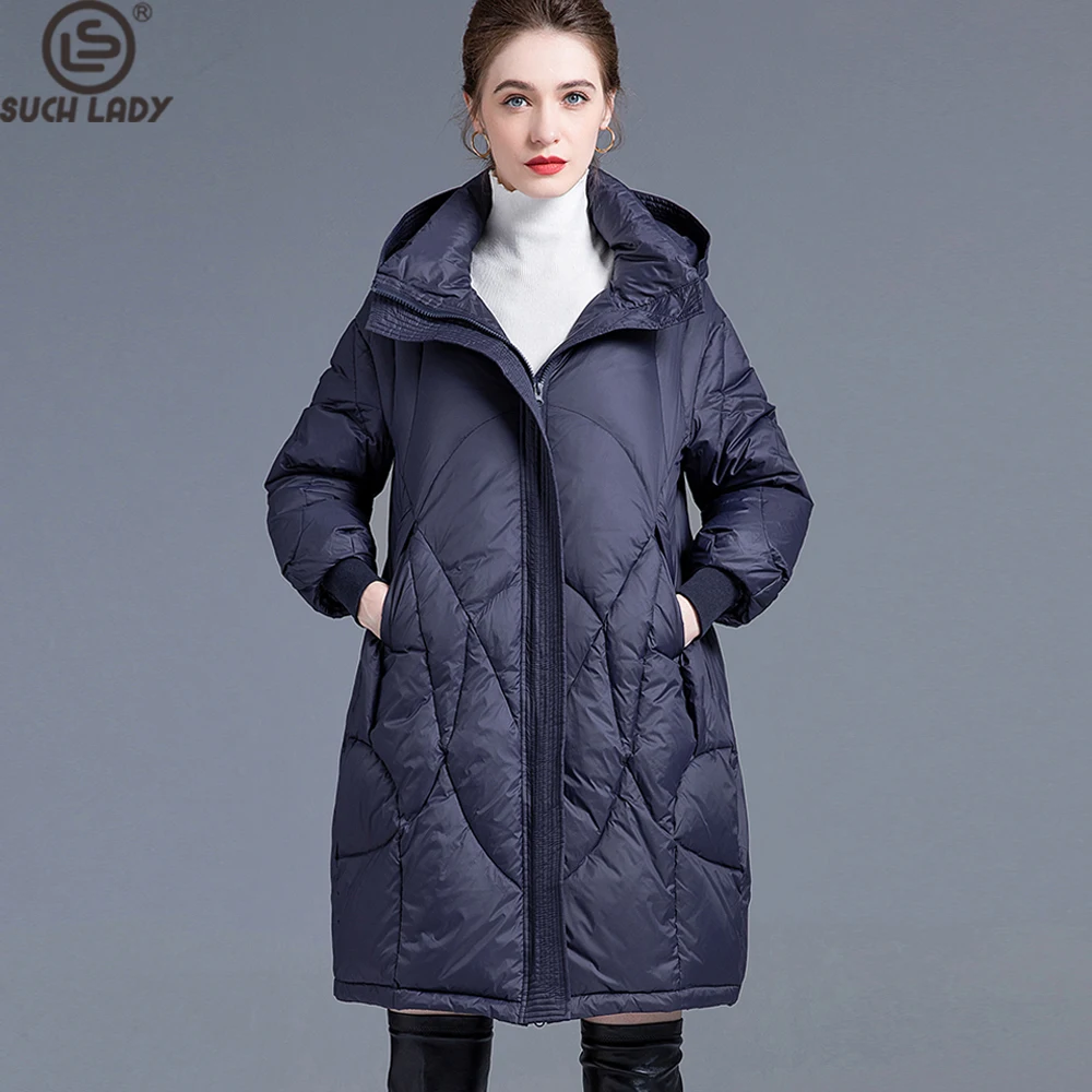 

Women's Long Hooded Puffer Coat Quilted Down Jacket with High Neck Zip Closure Oversized Winter Parka for Warmth & City Style