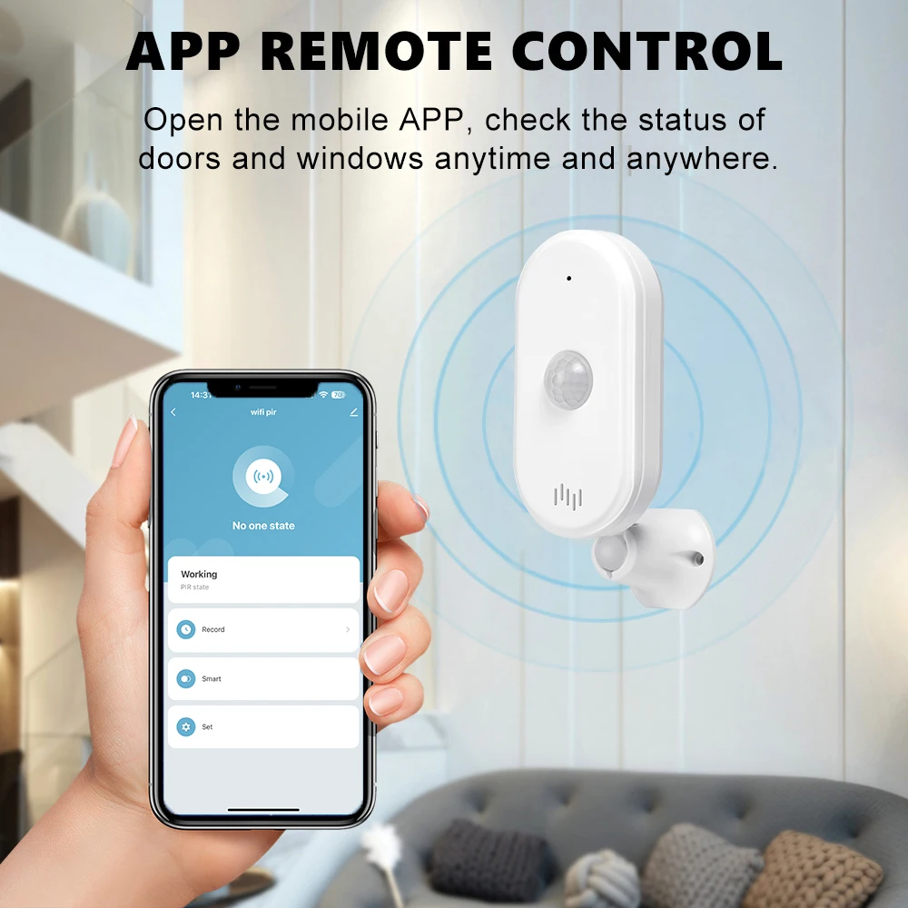 Tuya Smart Life 80dB Sound Infrared PIR Sensor WiFi PIR Motion Sensor Human Body Detect Sensor with Timing Arm/Disarm Function