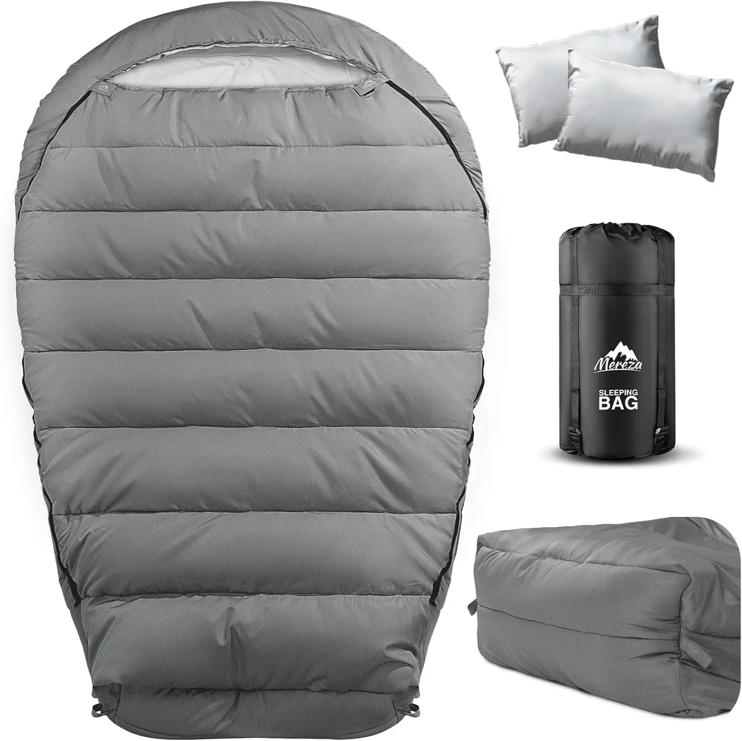 

Двухместный спальный мешок для взрослых с подушкой, для холодной погоды (до -0 градусов), для кемпинга, для пар и семей