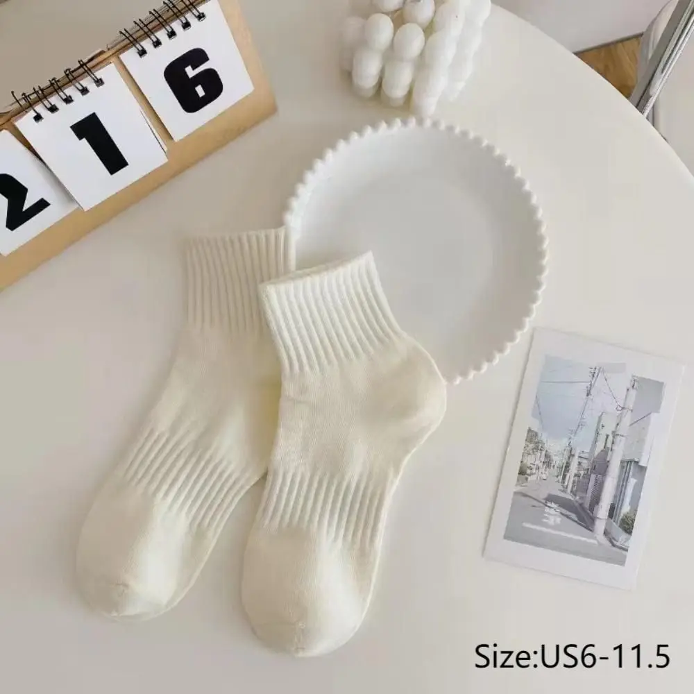 10 Pairs Casual Thickened Cotton Socks Solid Color Sweat-Absorbent Crew Socks Breathable Soft Winter Socks Women