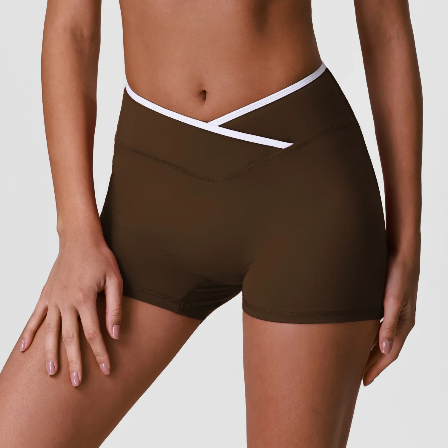 Patchwork Cross High Waist Yoga Sport Shorts Women Gym Running Short Pants Elastic Breathable Fitness Workout Short Tights Black