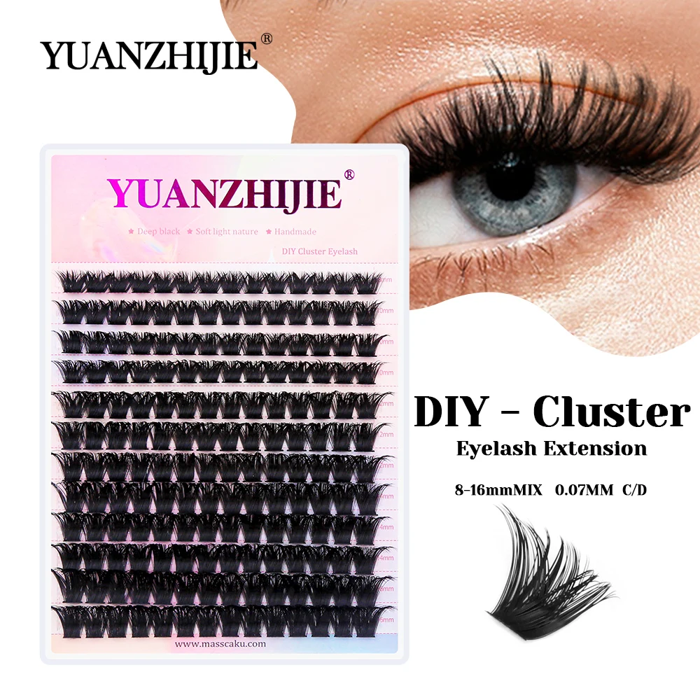 YUANZHIJIE Wholesale 144 Clusters Premium Velvet Fiber Russian Volume Lashes Ribbon Handmade DIY Segmented Eyelashes in Stock