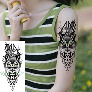 Waterproof Temporary Tattoo Sticker yellow eye owl black totem pattern Fake Tattoo Flash hand arm leg Tattoo for Girl Women Men