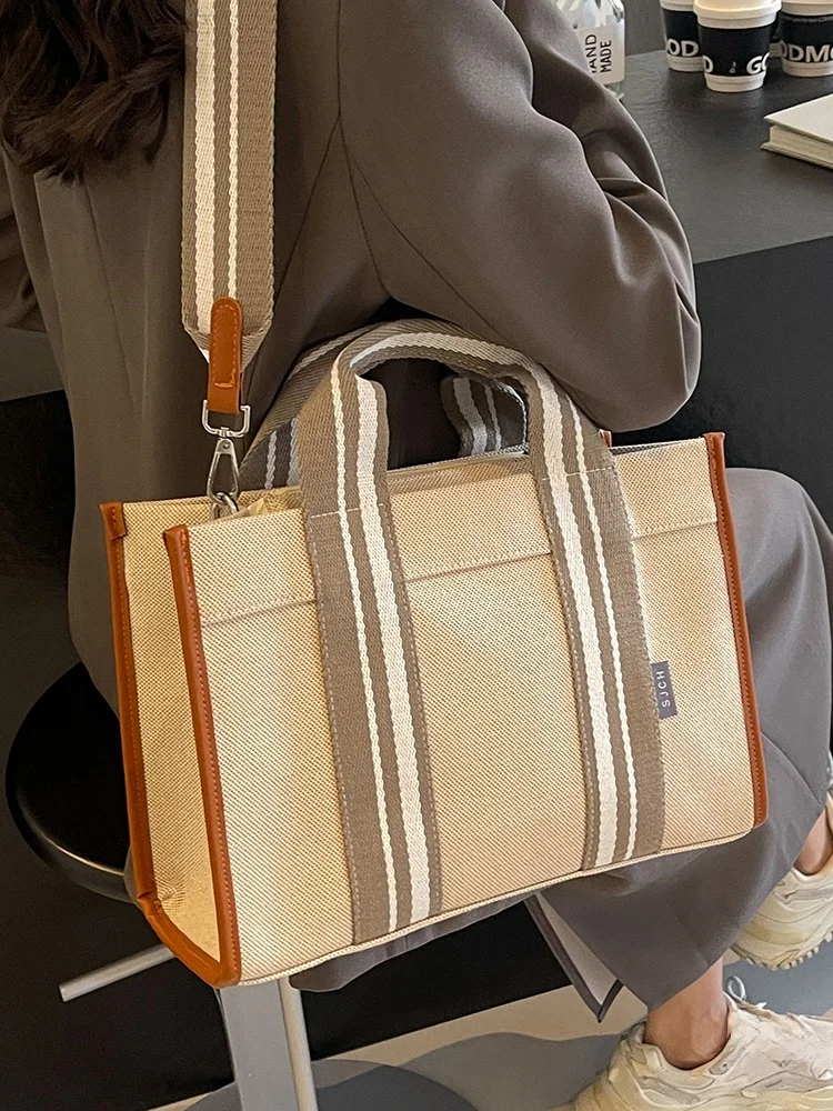 

Large Capaci Canvas Tote Bag Women's Crossbody Commuter Bag Sli Trendy Pure Color Faionable Horizontal Square ape