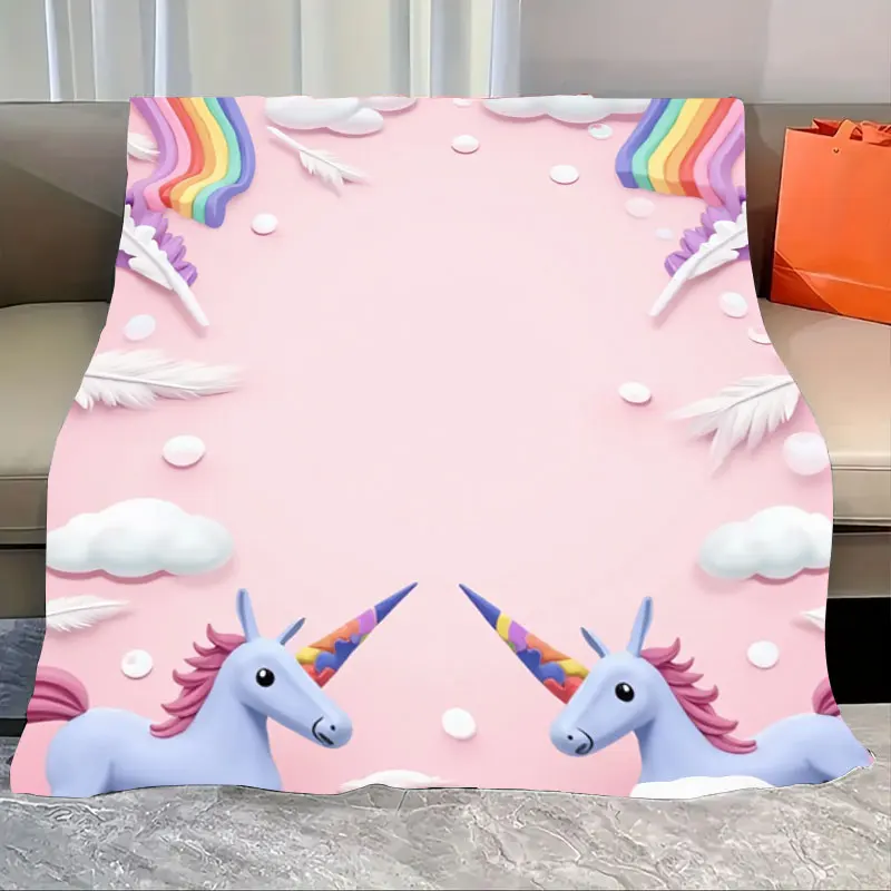 

1 шт. фланелевое одеяло с милым единорогом и радужными облаками для детей, мягкое уютное постельное белье