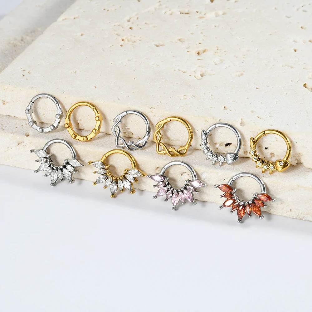 1PC Stainless Steel Cross/Thorns Septum Clicker Ring Red Marquise Nose Ear Tragus Cartilage Daith Helix Piercing Jewelry 16G
