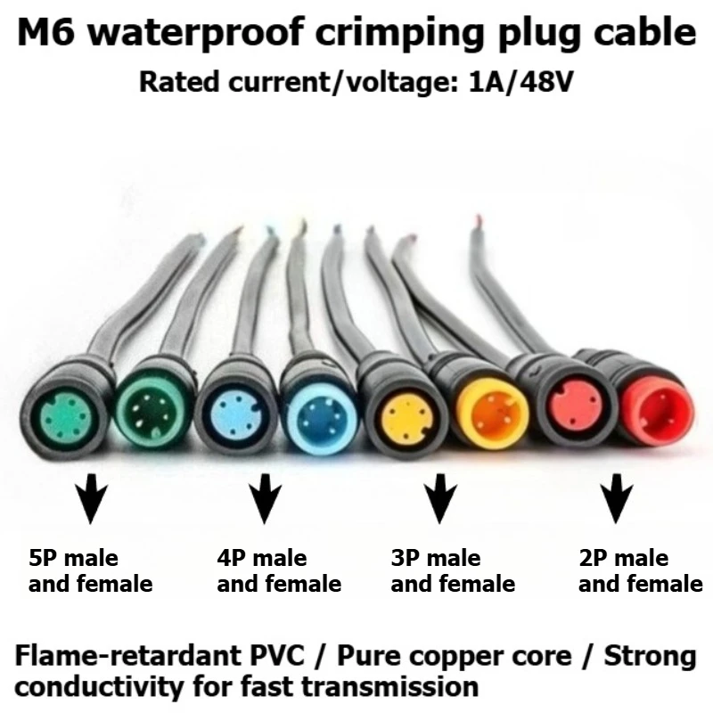 M6 waterproof male-female aviation cable for 2P, 3P, 4P, 5P LED lights and electric vehicle plugs - waterproof connector