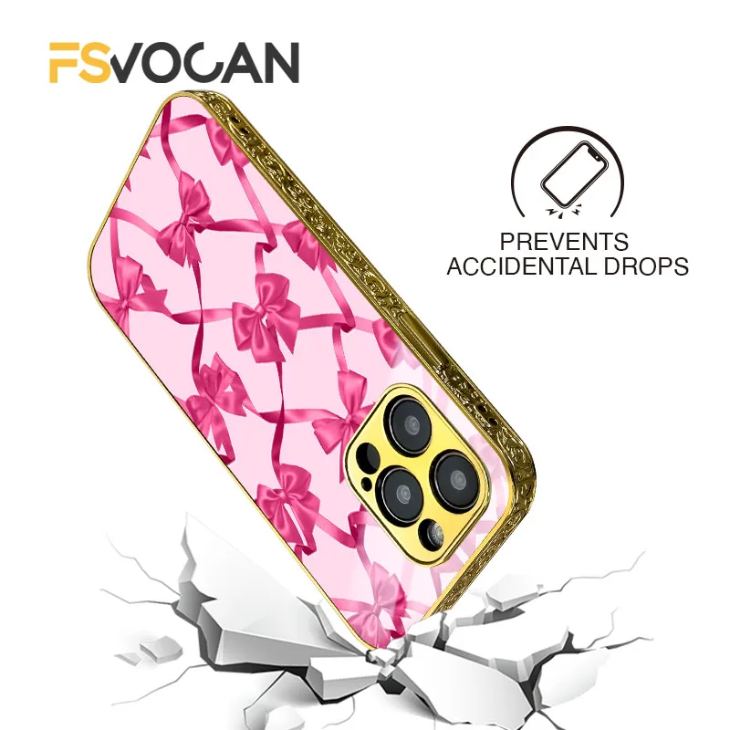 On Pointe かわいい花ゴールデン電話ケース iPhone 16 15 14 13 12 11 プロマックスかわいいトレンディなコケットピンクの弓バレエスリッパ