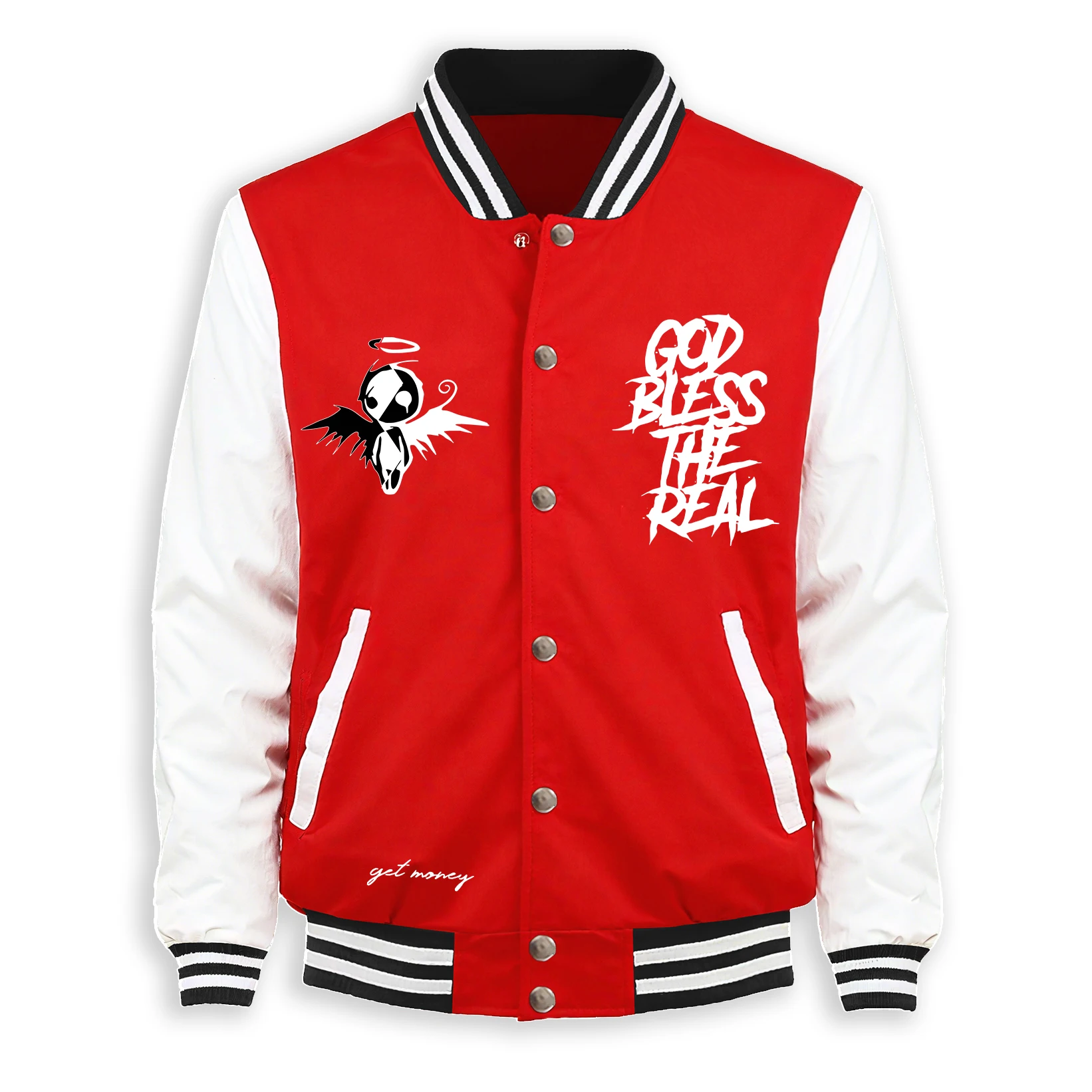 

God Bless The Real Куртки с принтом Мужские повседневные карманные бейсбольные пальто Модный свободный топ Осенний уличный ретро унисекс Мягкая одежда