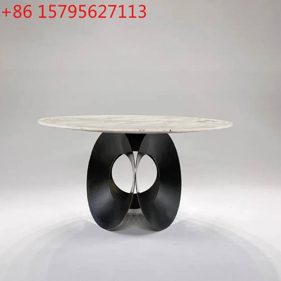 Source factory Italian stainless steel material round high-end dining table and chairs simple living room dining room