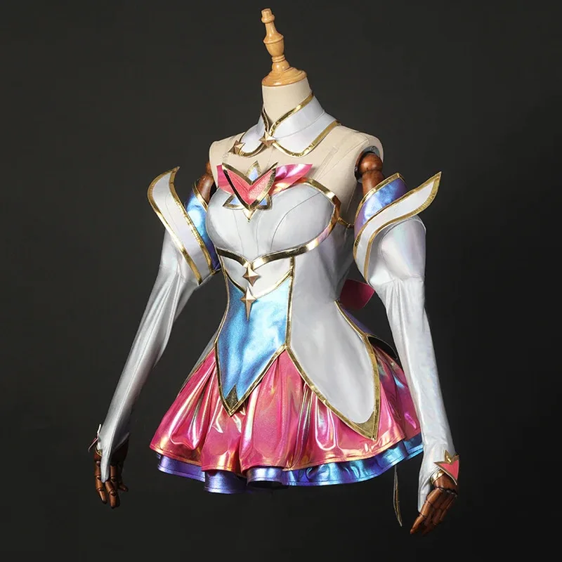 لعبة LOL Star Guardian Kaisa أزياء تنكرية شعر مستعار مجموعة كاملة من التنانير والجوارب وغطاء للرأس من الريش ملحقات حفلات الهالوين