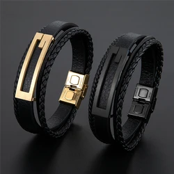 New Fashion Stainless Steel Charm Black Men's Bracelet Punk Rock Braid Multi-layer Bracelet Ladies Jewelry Accessories Wholesale
