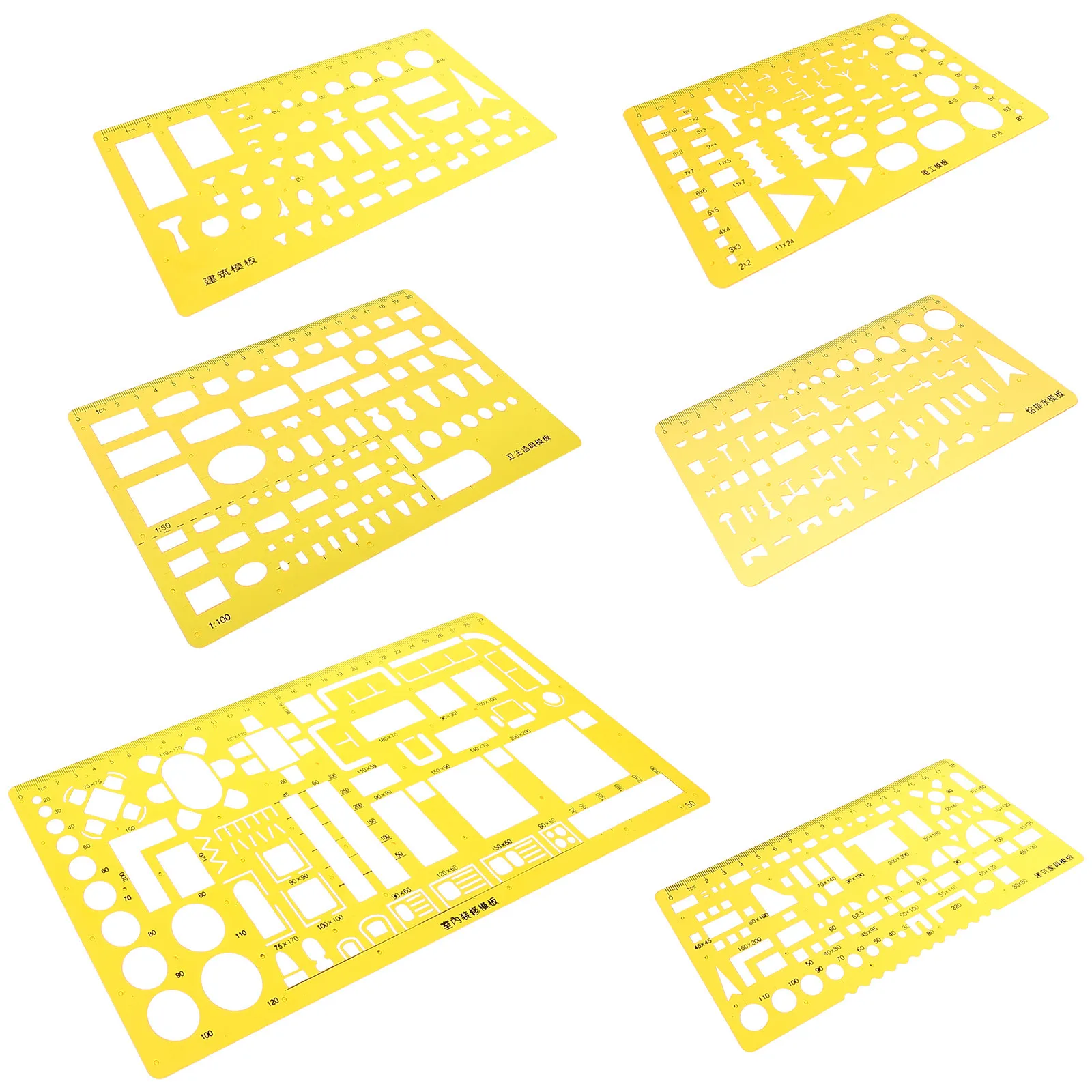 6Pcs Drawing Template Rulers Versatile Plastic Drawing Stencils for Mechanical Drafting Network Design Construction Layout Art