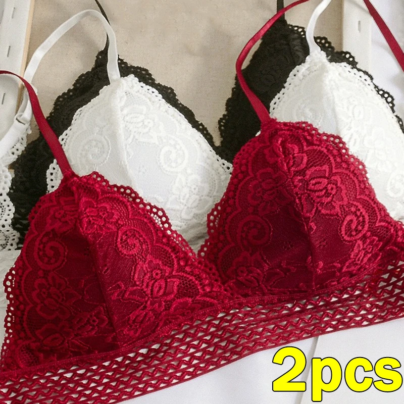 Lace Triangle Cup Padded Bra Women Embroidery Hollow Underwear Sexy Floral Deep V Brassiere Seamless Push Up Bralette Lingerie