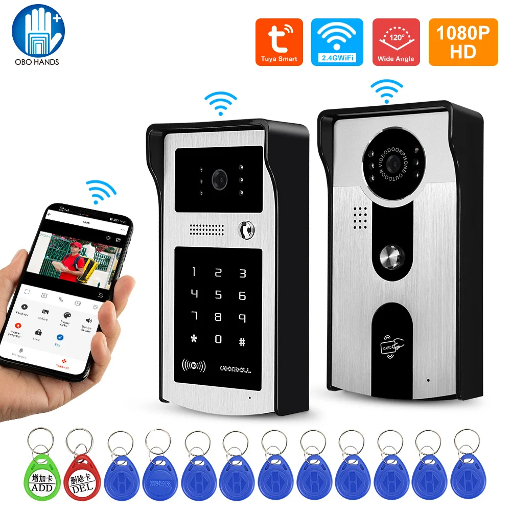 WiFi Tuya RFID Video Camera Doorbell 1080P HD Color Video Door Phone Intercom System Outdoor  with IR Night Vision, APP Unlock