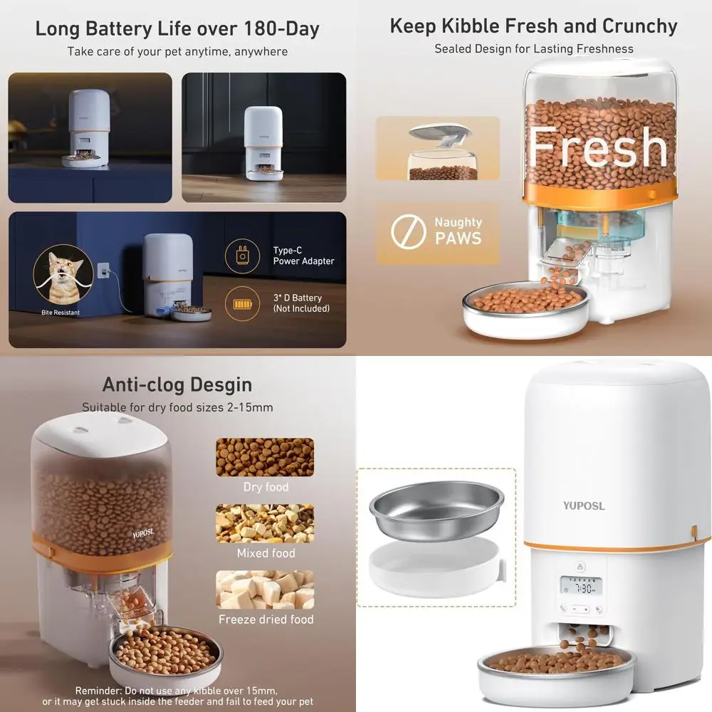 

Automatic Cat Feeder - 4L Timed Auto Pet Feeder for Cat and Dog with Dry Food Dispenser, 180-day Battery Life, 1-6 Meals Per Day