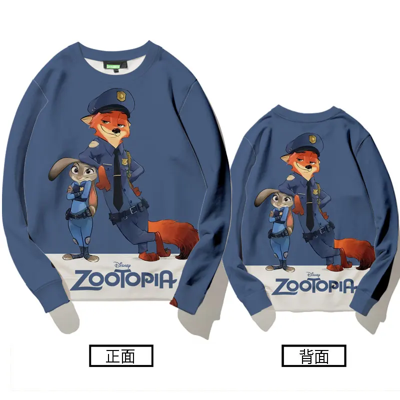 Disney Zootopia Judy Nick Cartoon Anime Print Men's and women's round neck pullover Autumn and winter couple's clothing pullover