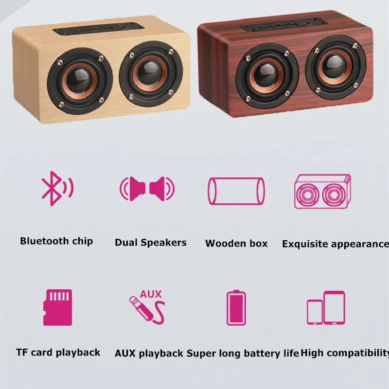 K5 Wooden Bluetooth MINI Speaker Dual-loudspeaker Stereo Surround Sound Support BT 3.5mm Audio Input TF Card Windows/Android/iOS