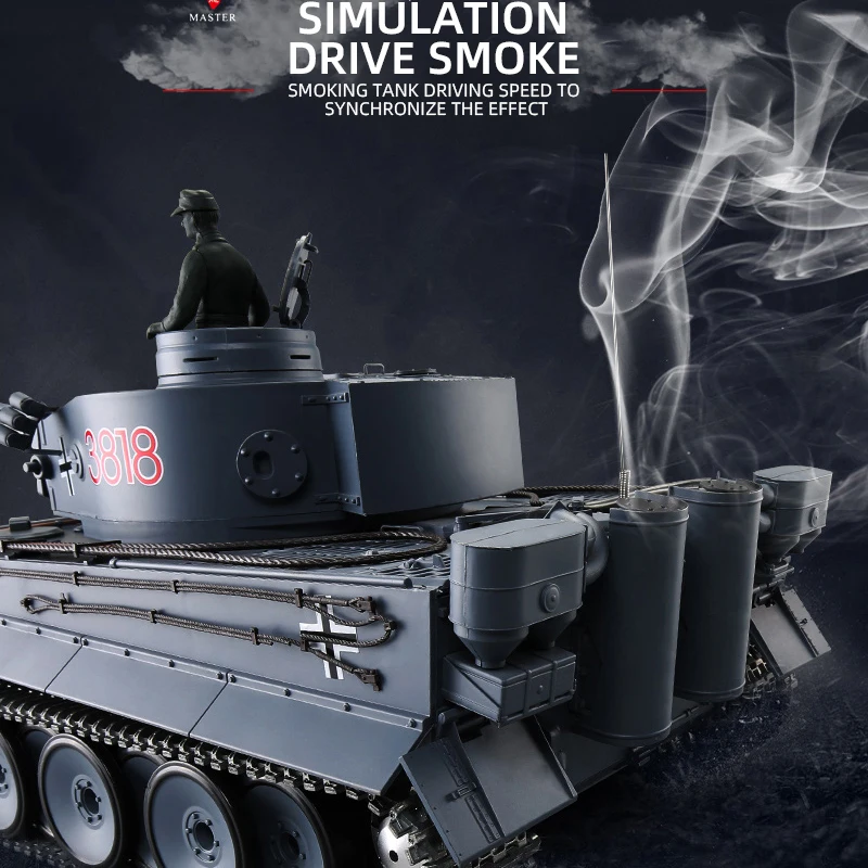 Tank 3818-1 1:16 Tiger I 금속 캐터필러 및 기어 및 인듀서 HengLong 리모컨 탱크, 손전등 사운드 시뮬레이터 포함, 2.4G