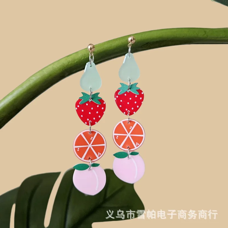 Acrylic Flowers Strawberry Candy Stud Earrings For Women Creative Multilayer Pendants Earring Jewelry Gift