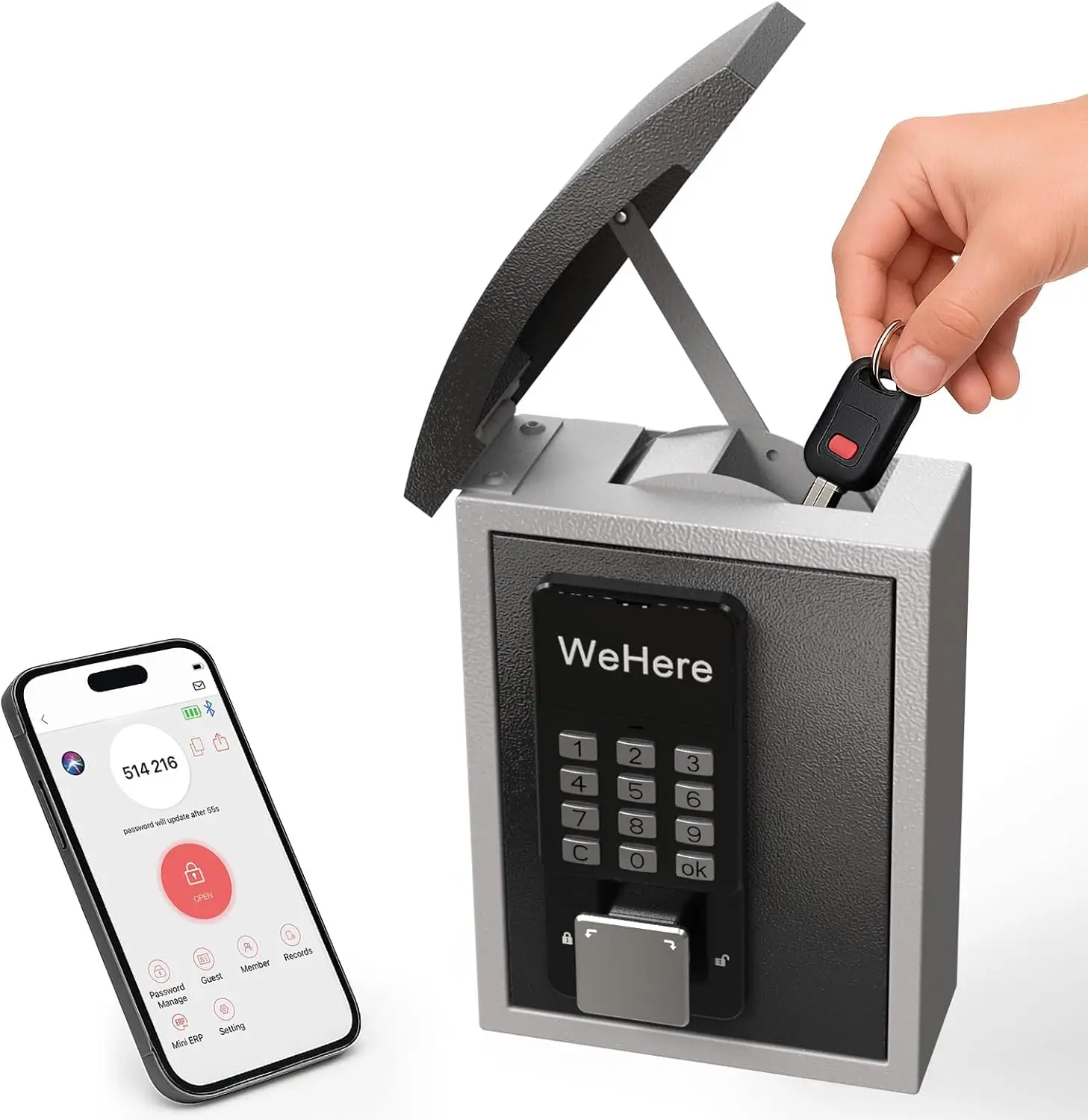 Password Remote Control Key Lock Box Wall Mount with Key Drop Slot Key Storage Box Smart Key Safe OTP/APP Bluetooth/Code Unlock