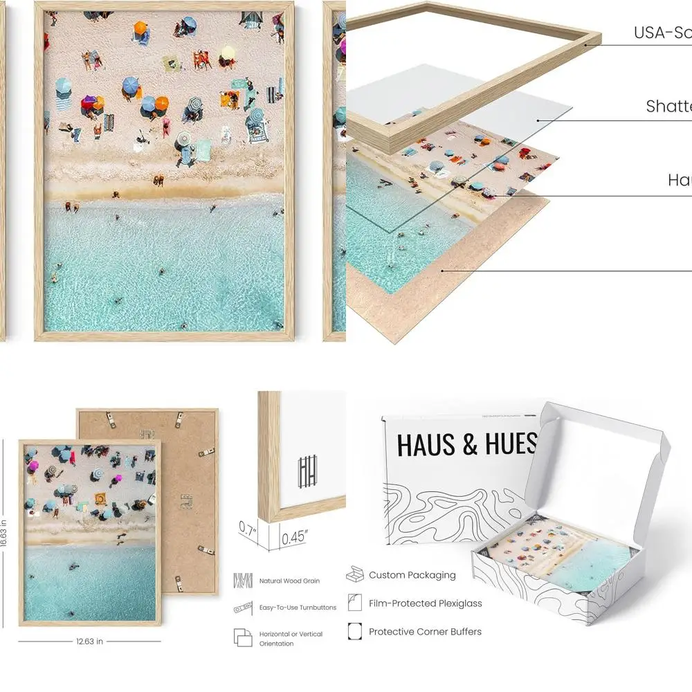 

Set of 3 Beach Wall Art - Seascape Frames, Coastal Nature Prints, Tropical Ocean Decor (Beige, 12x16)