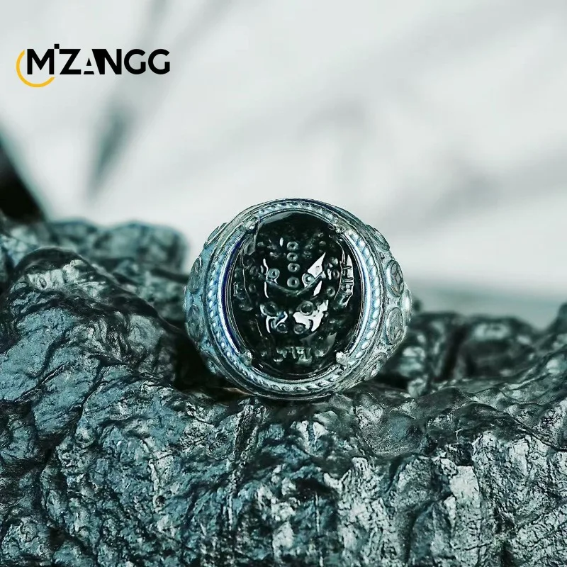 Natural Jadeite Black Jade Divine Dragon Ring Fashionable Hip-Hop Style Ice-Quality Jade Open-Band Design Unisex Premium Gift