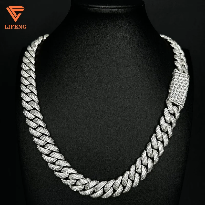 Wholesale Price Cuban Chain 18mm Carved Brand  Custom Silver Necklace 925 Sterling Silver Metal Charm Cuban Chain