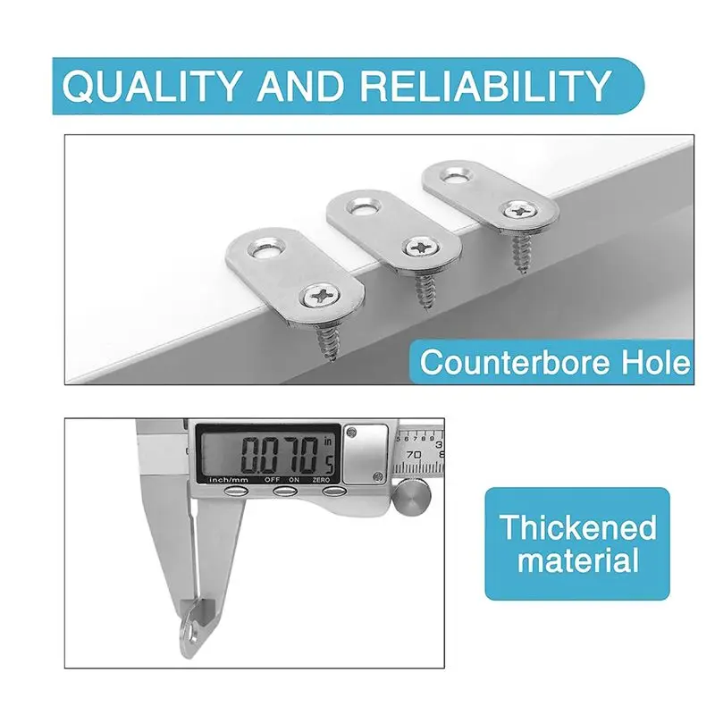VEHO-21PCS 1.42 X 0.63Inch Stainless Steel Flat Bracket Metal Brace Fit For Wood Desk Chair Cabinet Drawer Closet