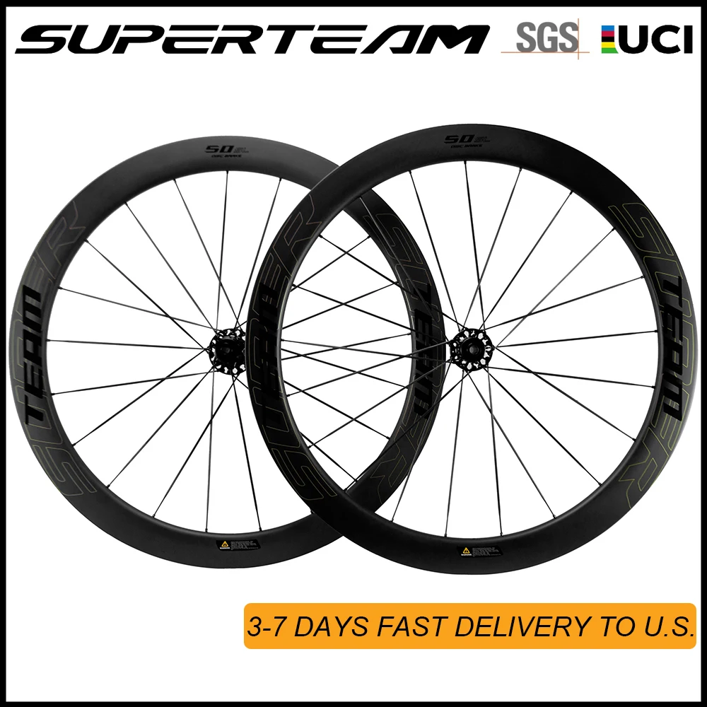 

SUPERTEAM WHEELS 50mm Carbon Fiber Wheelset Road Disc Brake Wheels Tubeless Carbon Spoke Wheel