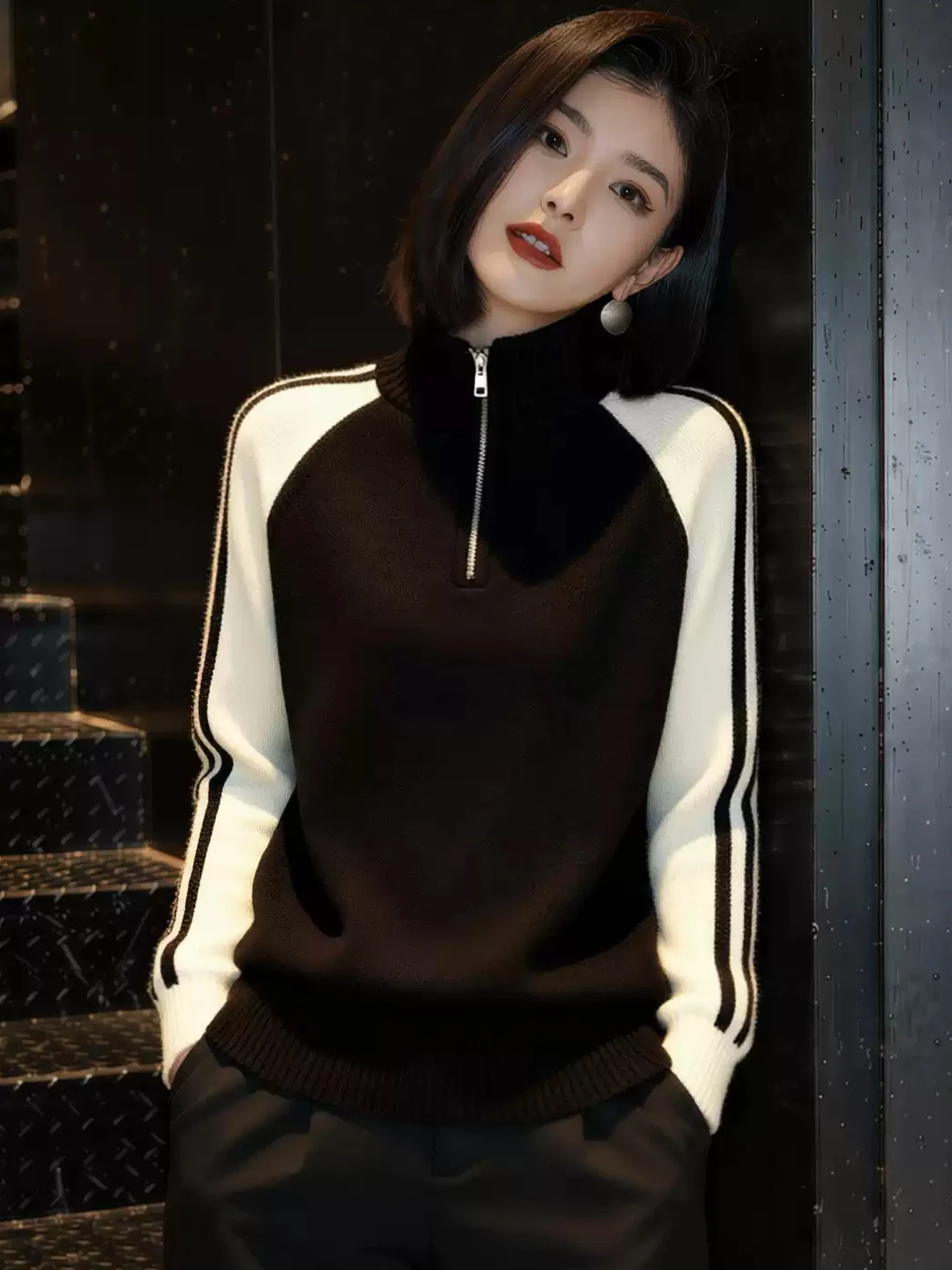 

Faionable Color Blo Long Sve Knitted Sweater Winter Design Lazy Versatile Overhead Top European Sle Commute Sle St...