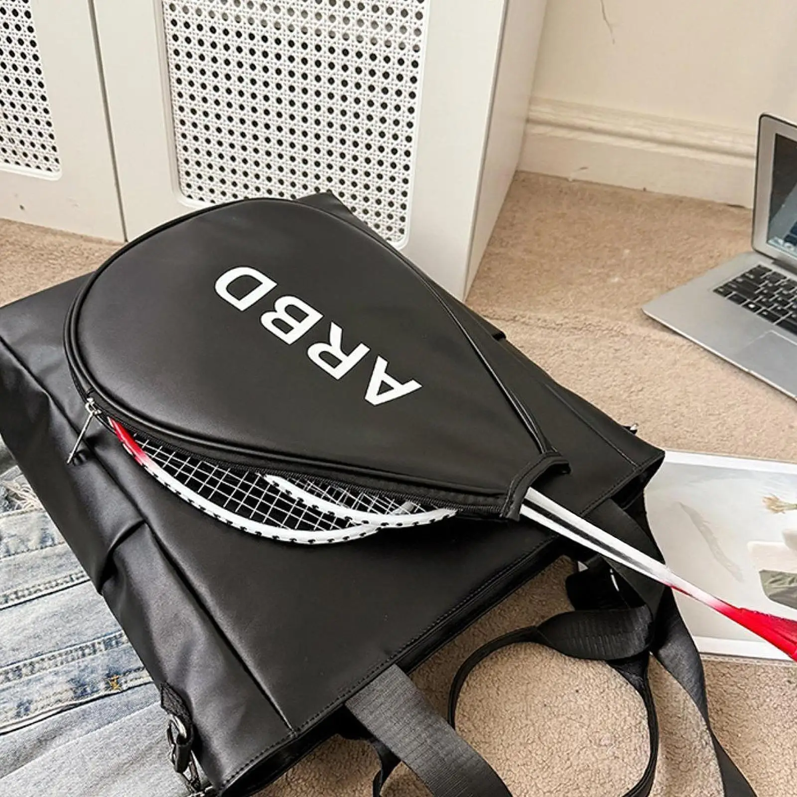 Tennis Racket Tote Portable with Adjustable Strap Multipurpose Outdoor Sports for Women Men PU Leather Racquet Carrying Bag
