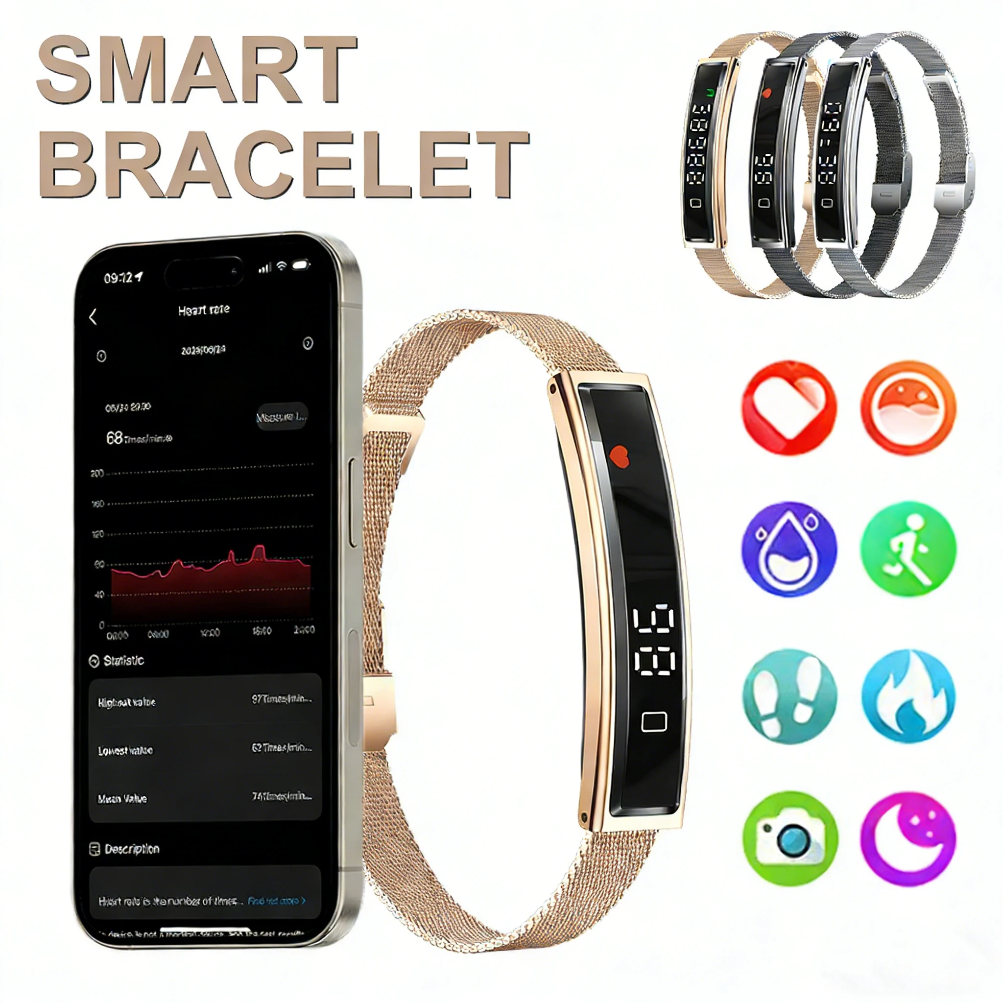

2026 Fashion Women Smart Bracelet Sports Fitness Tracker Heart Rate Health Monitor Pedometer Waterproof Smartwatch Men Wristband