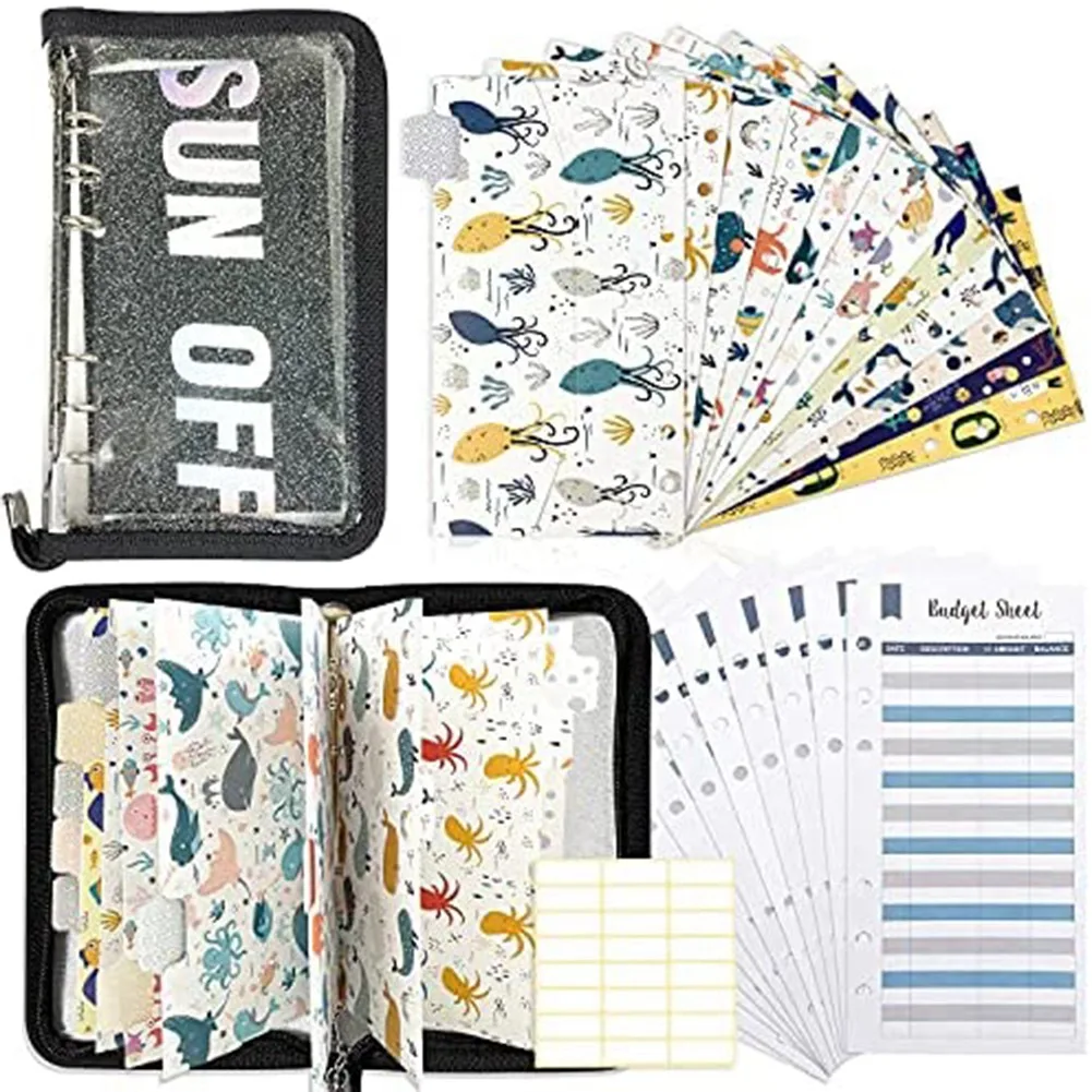 

A6 Binder Budget Money Organizer with 12 Cash Envelopes, Cash Envelopes for Budgeting Money Saving Binder B