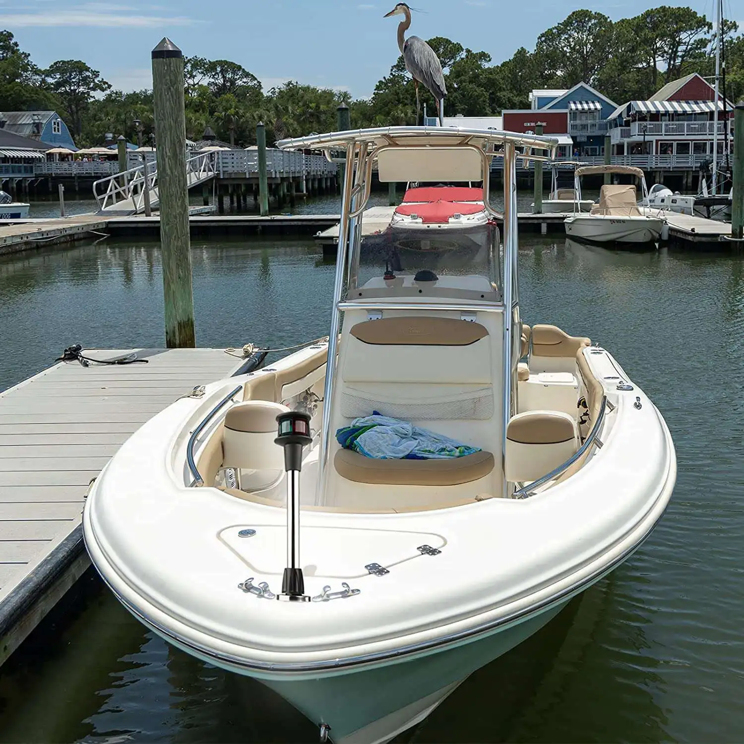 Bow Light LED Boat Navigation Lights Red and Green Bi-Color Light Pole Removable Plug in Base 12 Inches