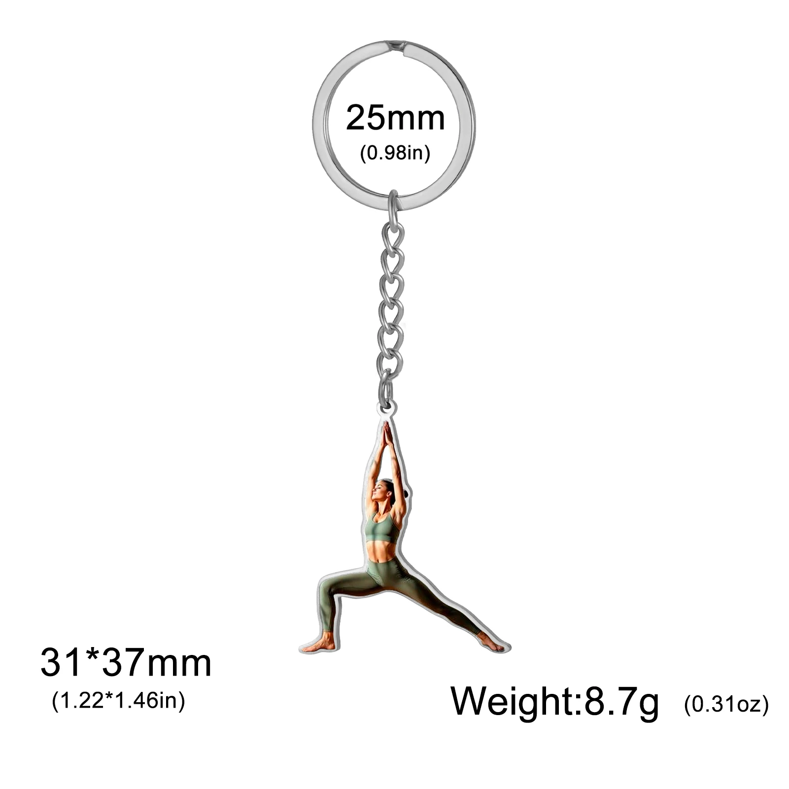COOLTIME Colorful Printed Yoga Keychain Stainless Steel Keychain Stylish Sports Accessory Unisex Jewelry For Yoga Enthusiasts