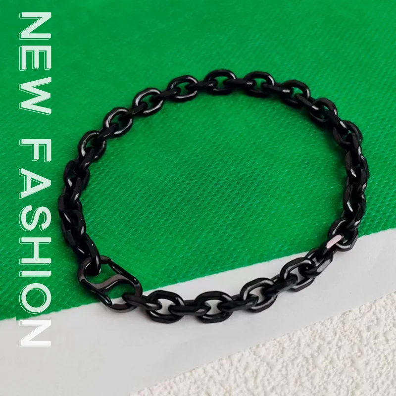 

Men's Black Titanium 7MM Anchor Chain Bracelet Oval Design Graduation Birthday Gift 2024 New Fashion Jewelry Accessory
