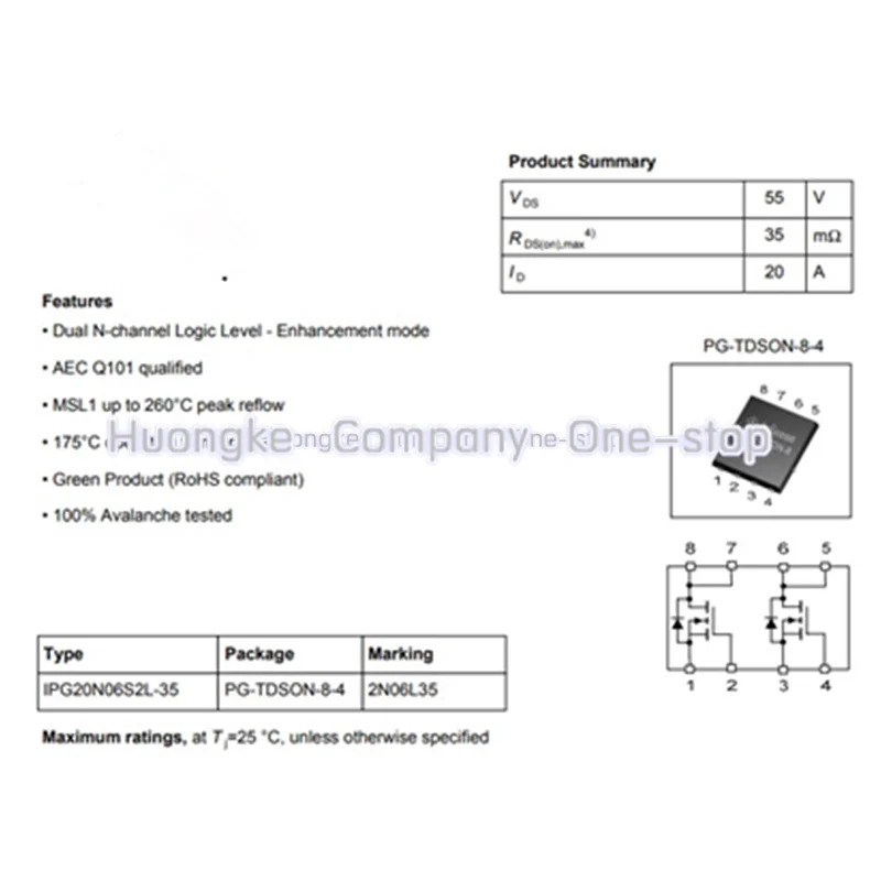 10PCS/LOT 2N06L35 IPG20N06S2L-35 IPG20N06S2L IPG20N06 20N062S2L-35 TDSON-8 High Current Low Internal Resistance MOS Tube